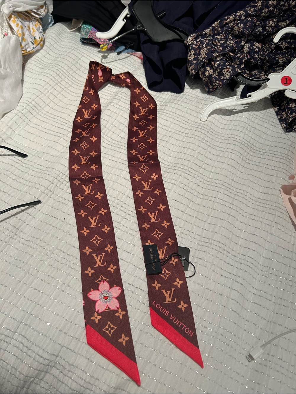 Louis Vuitton Brown and Pink Monogram Silk Twilly Scarf